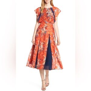 Foxiedox M Olena Godet flared blue and orange floral dress